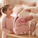 Gepersonaliseerde schattige ribfluwelen teddy rugzak met 3D-naam van gevlochten koord verjaardags- en schoolcadeau voor kinderen