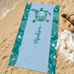 Personalized Sea Turtle Palm Leaf Colourful Beach Towel with Name Outdoor Use Beach Party Birthday Gift for Ocean Lovers Families Kids