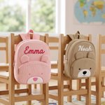 Gepersonaliseerde schattige ribfluwelen teddy rugzak met 3D-naam van gevlochten koord verjaardags- en schoolcadeau voor kinderen