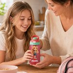 Borraccia 475 ml personalizzata con nome e personaggio, con cannuccia e coperchio - Regalo per rientro a scuola per bambini e ragazzi