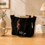Personalised Corduroy Birth Flower Large Capacity Corduroy Tote Bag with Name Daily Use Birthday Gift for Women Friends