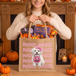 Personalized Cute Pet Photo Pumpkin Large Capacity Tote Bag with Name Halloween Party Trick or Treat Gift for Kids Pet Owners