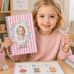Personalised Photo Watercolour Floral Stripes A5 Spiral Notebook with Name Daily Writing Use Birthday Appreciation Gift for Friends Students Teachers