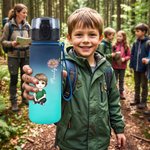 Personalisierte Cartoon-Charakter-Wasserflasche | mit Geburtsblume und  Namen | Farbverlaufe Sportflasche | Geburtstagsgeschenk für Familie