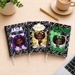 Personalised Cute Black Girl A5 Journal Notebook with Name and Title Daily Use Birthday Back to School Gift for Black Girls Students Kids