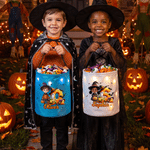 Personalised Halloween Theme Photo Comic Style Cartoon Character LED Light Bucket Bag with Name Halloween Trick or Treat Activity Gift for Kids