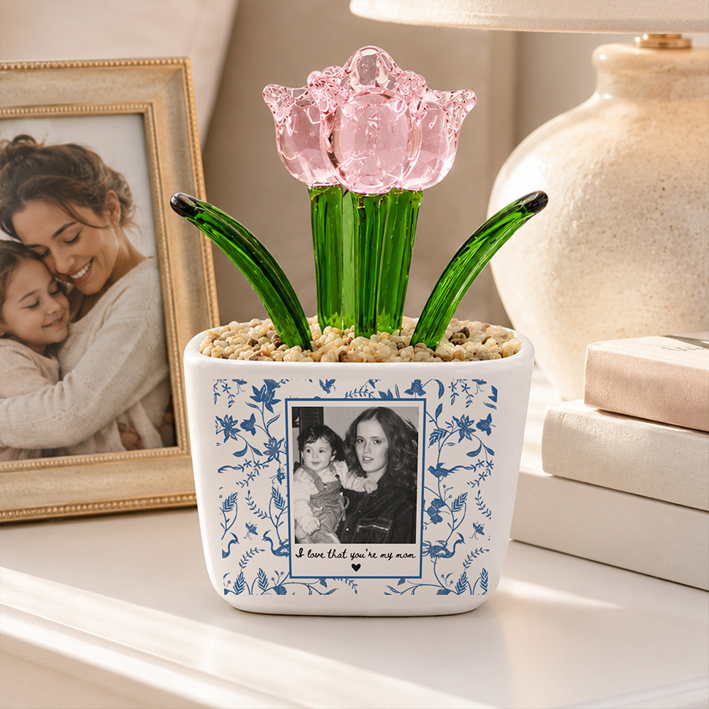 Personalisierte Toile De Jouy Stil Foto Glas Topfpflanzen mit Text Schreibtisch Büro Regal Dekor Geburtstag Muttertag Geschenk für Mama