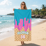 Personalised Ice Cream Drip Quick Dry Beach Towel with Name and Number Pool Party Travel Gift for Sports Lovers