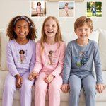Personalized Unique Cartoon Boy Girl Photo 100% Cotton Soft Kid Pajama Set with Name Daily Outfit Back to School Birthday Gift for Kids