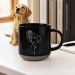 Personalised Line Art Style Birth Flower Pet Portrait Photo 12 oz Ceramic Mug with Handle and Name Birthday Christmas Gift for Pet Owners Lovers