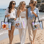 Personalized Gilded Silk Effect Zodiac Constellation Clear Hologram Waterproof Tote Bag with Name Summer Vacation Birthday Gift for Friends Girls