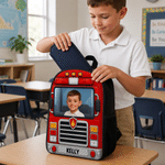 Personalized 3D-Effect Artwork Photo Vehicle Design Large Capacity Backpack with Name Back to School Birthday Gift for Boys Girls