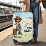 Personalized Just a Girl Who Love Traveling Photo Luggage Cover Fits 18-32 Inches Suitcase with Name Travel Birthday Gift for Woman