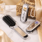 Personalised Birth Flower 2-In-1 Foldable Makeup Mirror Hair Brush with Name Travel Daily Use Birthday Gift for Mothers Women Girls