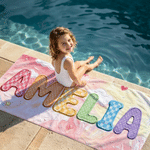 Personalized Colorful Oil Painting Style Quick Dry Oversized Beach Towel with Name Summer Travel Essential Birthday Gift for Kids Women