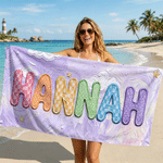 Personalized Colorful Oil Painting Style Quick Dry Oversized Beach Towel with Name Summer Travel Essential Birthday Gift for Kids Women