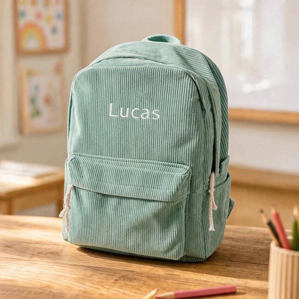 Gepersonaliseerde ribfluwelen rugzak met geborduurde naam verjaardags- en schoolcadeau voor kinderen en kleuters