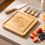 Personalized Wreath Initials Bamboo Cutting Board with Engraved Date and Drawer Housewarming Wedding Anniversary Gift for Couple Family