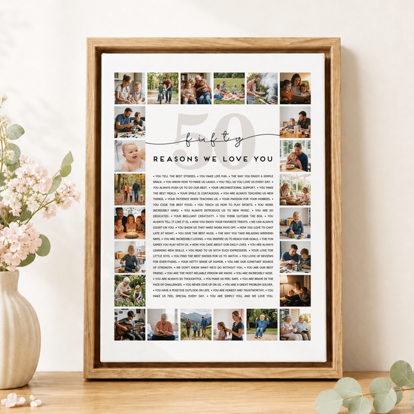 Personalized Fifty Reasons We Love You Canvas Prints with Photos Home Wall Decor Ship from USA Birthday Anniversary Gift for Family Grandparents