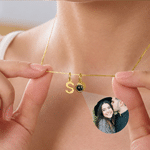 Personalized Photo Projection Necklace with Initial Picture Inside Jewelry Anniversary Birthday Gift for Her