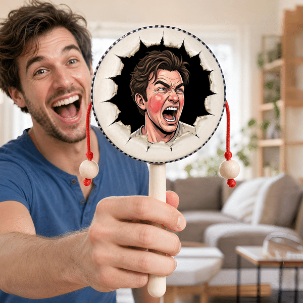 Personalized Funny Comic Style Cartoon Photo Rattle Drum Gag Stress Relief Birthday Gift for Friends Family Coworkers