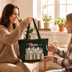 Personalized Colorful Book Birth Flower Large Capacity Corduroy Tote Bag with Name Back to School Birthday Gift for Literary Lovers Friends