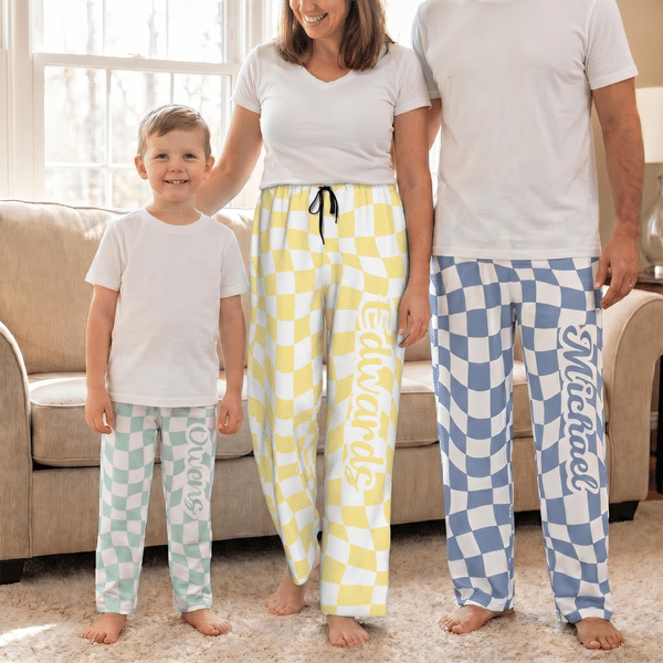 Personalised Multicolour Checkered Pattern Soft Skin-Friendly Pyjama Bottoms with Name Daily Use Birthday Gift for Woman Man Kid