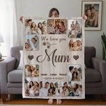 Personalised Soft Flannel Throw Blanket with 10 Family Photos, Custom 1-8 Names, Heartfelt Gift for Mum Gran Dad