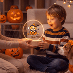 Personalised Halloween Dog Acrylic LED Night Light with Name and Wooden Base Room Decor Halloween Gift for Kids