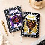 Personalised Cute Black Girl A5 Journal Notebook with Name and Title Daily Use Birthday Back to School Gift for Black Girls Students Kids
