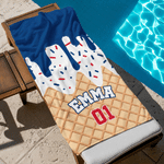 Personalised Ice Cream Drip Quick Dry Beach Towel with Name and Number Pool Party Travel Gift for Sports Lovers