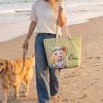 Personalised Watercolour Pet Photo Large Capacity Zippered Tote Bag with Name Beach Party Travel Use Holiday Birthday Gift for Pet Owner Lover