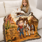 Personalised Western Cowboy Photo Horse Pattern Soft Tassel Throw Blanket with Name Home Decor Daily Use Birthday Gift for Kids
