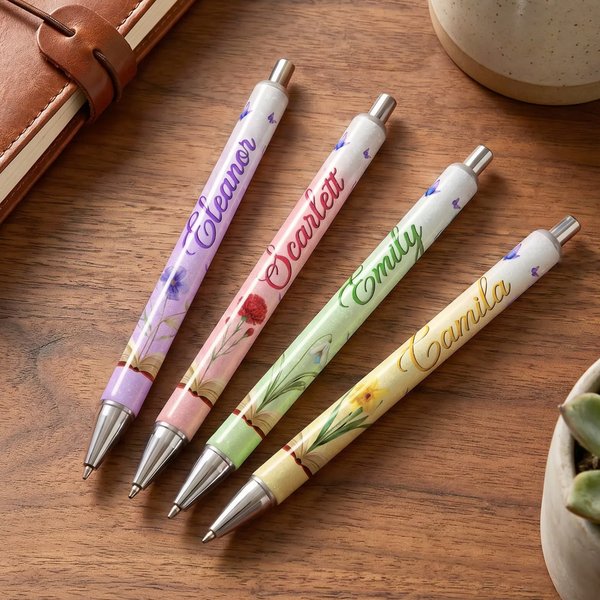 Personalized Multicolour Birth Flower Ballpoint Pen with Name Daily Use Birthday Back to School Gift for Student Teacher Classmate