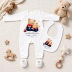Personalized Our First Father's Day Footy Jersey Bear 100% Cotton Baby Bodysuit Romper T-shirt with Name and Number Father's Day Gift for Men Newborns