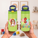 Personalized Cute Cartoon Character Multicolor 12 oz Insulated Kid Water Bottle with Name Birthday Back to School Gift for Boys Girls