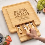 Personalized Wreath House Element Bamboo Cutting Board with Name Date and Drawer Housewarming Anniversary Gift for Family
