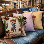 Personalised Multicolour Funny 3D-Style Design Cartoon Photo Cushion Cover with Name Home Decor Birthday Gift for Cowgirl Cowboy