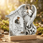 Personalized Angel-Shaped Acrylic Memorial Plaque with Name and Wooden Base Loss of Loved One Sympathy Gift for Family Friend