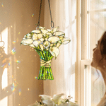 Personalised Wedding Bouquet Stained Glass Effect Acrylic Suncatcher Ornament Home Decor Wedding Gift for Bride Newlywed