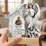 Personalized Angel-Shaped Acrylic Memorial Plaque with Name and Wooden Base Loss of Loved One Sympathy Gift for Family Friend