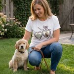 Personalised Multicolour Embroidered Heart-Shaped Lock Pet Photo T-shirt Sweatshirt Hoodie with Name Birthday Gift for Pet Lovers