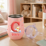Personalized Cute Cartoon Animals Pattern Star Flower Cloud 10 oz Sippy Cup with Name and Initial Kindergarten Birthday Gift for Kids