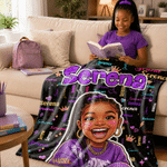 Personalized Colorful Photo Word Cloud Large Soft Throw Blanket with Name Home Decor Birthday Gift for Kid