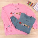 Personalized Embroidered Apple Theme Multicolor Sweatshirt Hoodie with Title & Surname Daily Wear Back to School Teacher's Day Gift for Teacher