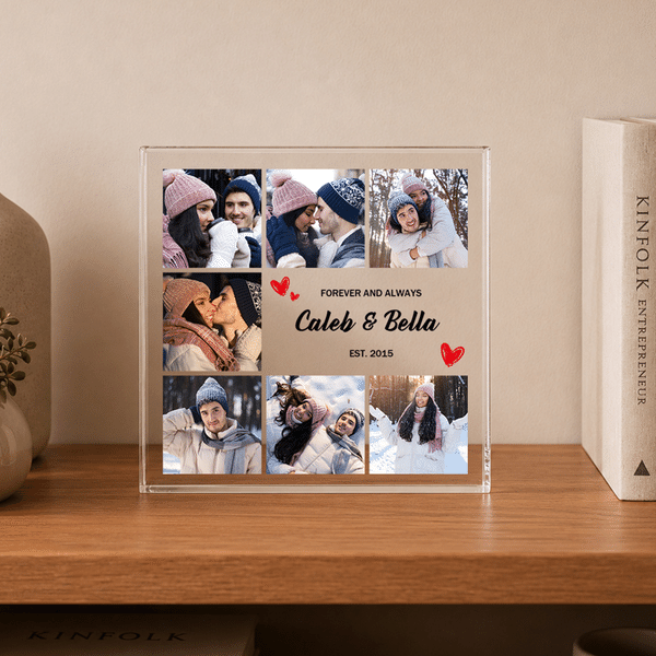 Personalized 7 Photos Transparent Square Acrylic Plaque with Name Anniversary Birthday Gift for Husband Wife