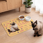 Personalized 3D-Effect Artwork Cartoon Pet Photo Paw Print PU Leather Pet Feeding Mat with Name Daily Use Birthday Gift for Pet Lovers Friends