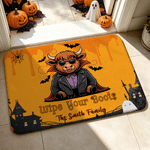 Personalised Highland Cow Wipe Your Boots Bat Spooky Ghost Doormat with Family Name Home Decor Halloween Gift for Highland Cow Lovers