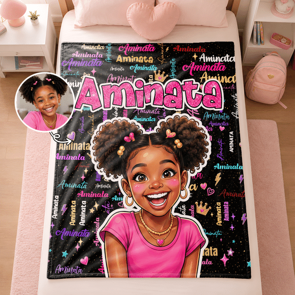 Personalized Colourful Photo Word Cloud Large Soft Throw Blanket with Name Home Decor Birthday Gift for Kid