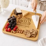 Personalized Wreath House Element Bamboo Cutting Board with Name Date and Drawer Housewarming Anniversary Gift for Family